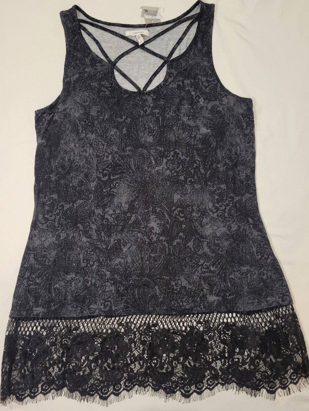 Maurices Black Lace-Hem Tank with Crisscross Neckline